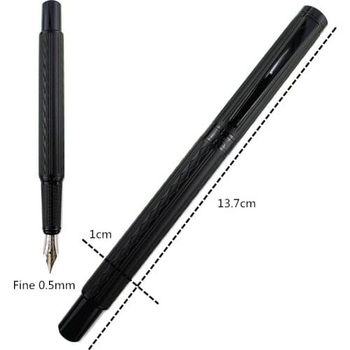 Luxury Black Metal Fountain Pen Titanium Black Fine 0.5mm Nib Matte Barrel Gift BAG Option Business Ink Pens