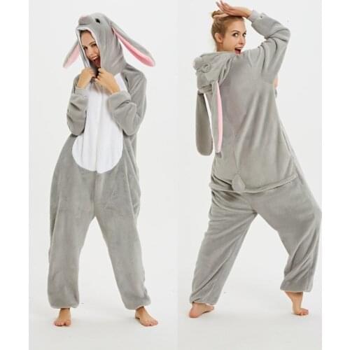 Rogue Rabbit Kigurumi Onesie Adult Women Animal Pajamas Flannel Costumes Sleepwear Onepiece Winter Jumpsuit Pijama Cosplay
