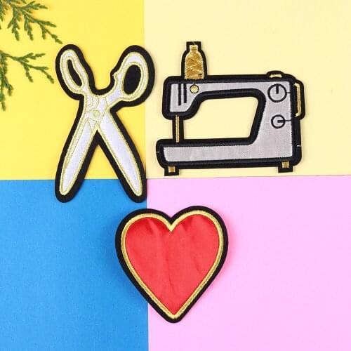 Sewing Machine Scissors Patches Badges Embroidery DIY Cloth Patch Badge Applique Clothes Clothing Sewing Supplies Decorative