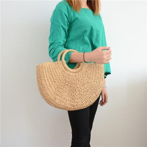Hot 2020 New Fashion Straw Handbags Women Summer Beach Bag Rattan Bags Handmade Vintage Woven Handbag For Women Moon Shaped Bag
