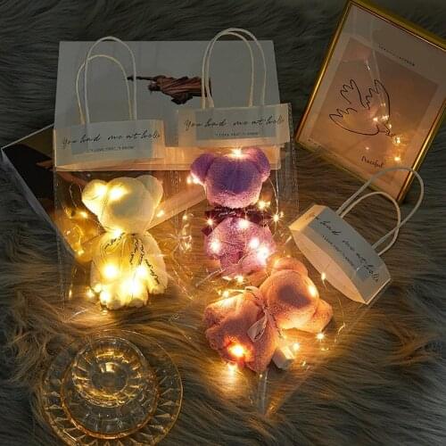 Glowing Cartoon Towel Bear Portable Transparent Tote Bag Wedding Companion Hand Gift Party Anniversary Gift Coral Velvet Towel