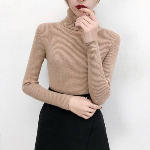 Turtleneck Women Sweaters 2021 Autumn Winter Korean Solid Long Sleeve Slim Pullover Knitted Sweater Soft Warm Pull Jumper Female