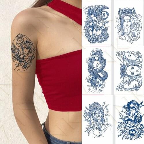 Juice Waterproof Temporary Tattoo Stickers Phoenix Long Classical Beauty Lotus Flower Art Fake Tatto 7-15 Days for Women Men