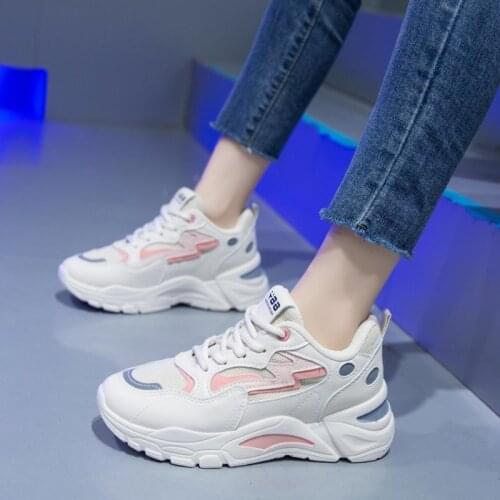 2021 Womens Sneakers Fashion Korean Casual Breathable Mesh Chunky Sport Shoes Platform Lace-Up Vulcanized Shoes Female