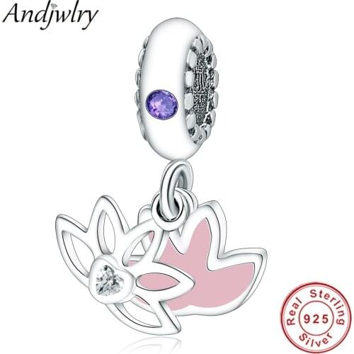 Fit Pandora Charm Bracelets Original 925 Sliver Bangles Women Bead DIY Jewelry Making 925 Sterling Silver Lotus Flower Charms