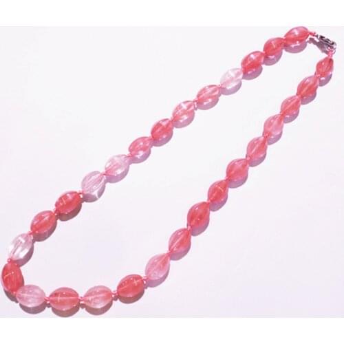 1 Strand/28Pcs 14x10mm Wholesale Fashion Jewelry Red Cherry Quartz Facet Six Angle Oval Pendant Necklace Length 210mm S1082
