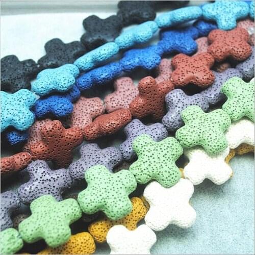 16pcs natural lava stone cross strings nature semi precious gem stone size 24x25mm diy beads for men bracelets making