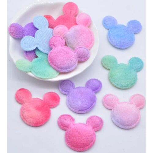 50Pcs 36*30mm Colorful Plush Furry Mouse Head Applique for DIY Headwear Hair Clips Bow Decor Handmade Clothes Hat Shoes Patches