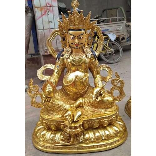 65CM XL HUGE 2021 HOME LOBBY TEMPLE GOOD BUDDHA PROTECTION GOLD-PLATED LOTUS YELLOW JAMBHALA FORTUNE GOD BUDDHA BRASS STATUE