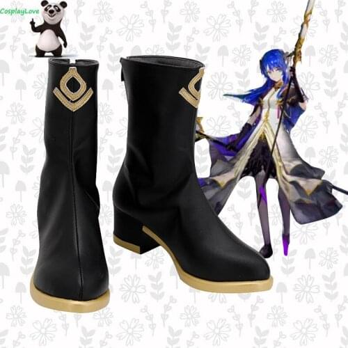 Arknights Cosplay Shoes Epoque Mostima Black Shoes Cosplay Long Boots Leather Custom Made For Party Christmas Halloween