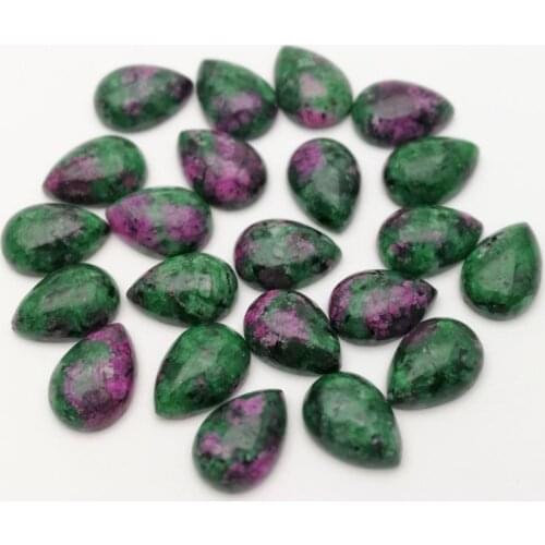 Fashion natural epidote stone beads charms 10X14mm Red green teardrop CAB CABOCHON no hole Free shipping 50pcs wholesale
