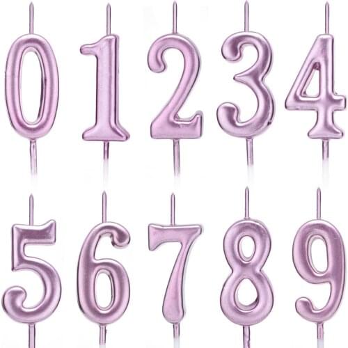 Childrens birthday party decoration supplies high quality gold-plated digital candle pink 0-9 birthday candle