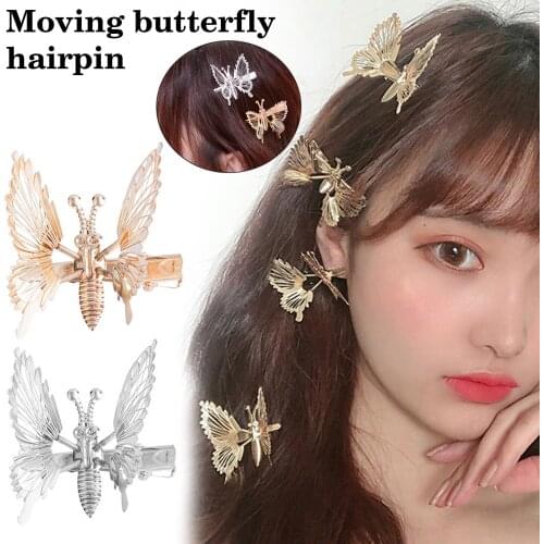 Moving Wing Butterfly Hair Clips Metal Hairpin Bangs Side Clip Women Hair Accessories SANA889