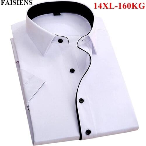 FAISIENS Large Size Man Shirt Short Sleeve 11XL 12XL 13XL 14XL Solid Blue White Pink Male Bussiness Casual Short Shirts for Men