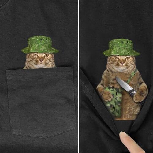 Cotton T-Shirt Fashion Brand Summer Pocket Cat Camouflage Printed T-shirt Men for Women Shirt Hip Hop Tops Funny Cotton Tees