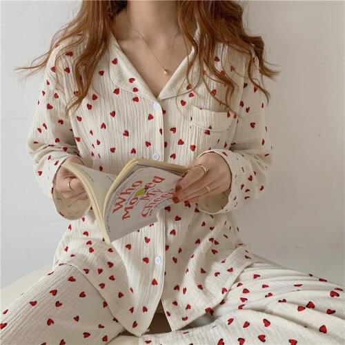 Cotton pajamas comfortable long sleeve lovely sweet leisurewear suit spring