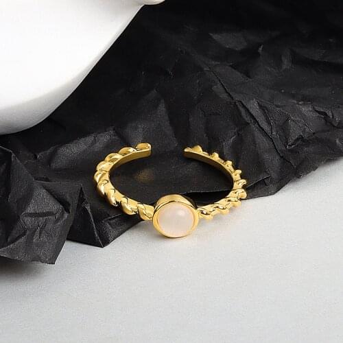 Dainty Design Smooth Opal Stone Open Rings Geometric Finger Ring for Jewelry Vintage Wedding Engagement Rings Anillos