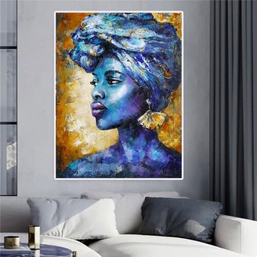 Printed Portrait Canvas Painting Blue Lady Africa Canvas Prints Wall Art Paintings Pictures Art Living Room Home Decor no frame
