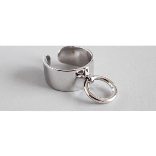 100% 925 sterling silver charms circle rings for women , minimalist smooth adjustable silver 925 ring female fine jewelry