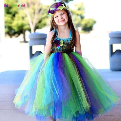 Ksummeree Peacock Tutu Dress for Girls Kids Birthday Party Wedding Costume Children Pageant Ball Gown Flower Dresses