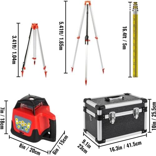 Laser Level + Tripod + Staff Kit Leveling Construction Measuring Kit With A 1640.42 ft/500m Working Distance And 360-Degree