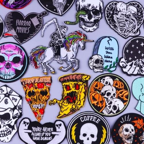 Grim Reaper Iron on Patches For Clothing Rock Skull Embroidered Patches on Clothes Punk Sticker Horror Movie Badges DIY Applique