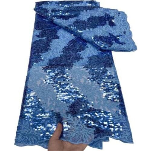 Sky Blue New Arrival 3D African Dry Lace Fabric Embroidery French Mesh Lace Fabrics With Sequins For Nigerian Party Dresses