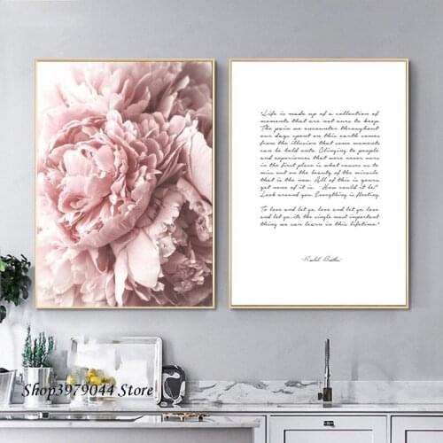 Nordic Poster Pink Flower Canvas Painting Art Prints Quotes Poster Rose Picture Paintings Living Room Wall Pictures Decoration