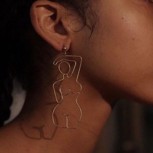 Original Female Body Dangle Earrings For Women 2020 INS Hot Artsy Gold Figure Outline Drop Earrings Jewelry Earrings Bijoux