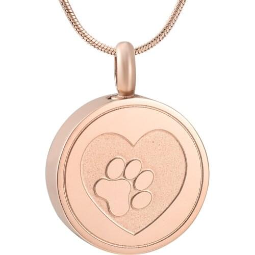 IJD9883 Stainless Steel Paw Print Round Shape Cremation Pendant Memorial Jewelry Ashes Holder Urn for Animal Keepsake Necklace