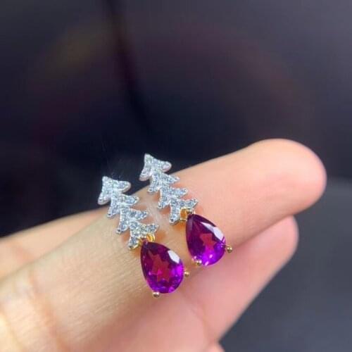 Personality cute christmas tree natural red pyrope stone drop earrings 925 silver Natural red garnet earring girl for party gift