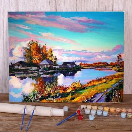 Landscape Near The Pond DIY Painting By Numbers Set Acrylic Paints 40*50 Canvas Pictures Home Decoration For Wholesale