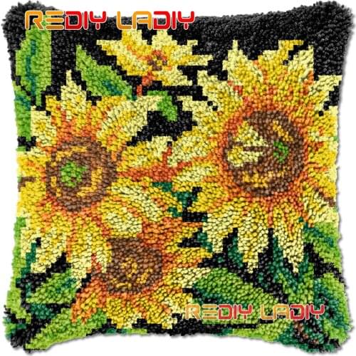 Latch Hook Cushion Sunflowers DIY Needlepoint Kits Chunky Acrylic Yarn Arts Crocheting Lofty Pillow Case Hobby & Crafts