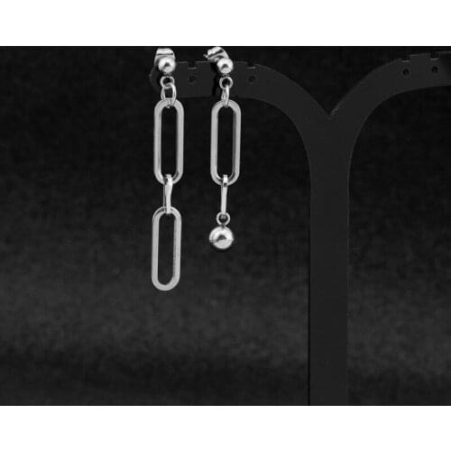 New Fashion Asymmetry Stainless Steel Stud Earrings Drop Oval Chain Splicing Pendant for Women Girls Jewelry Christmas Gifts