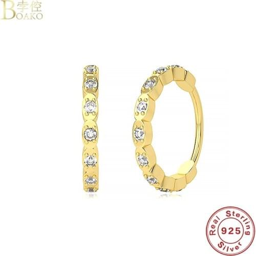 BOAKO 925 Sterling Silver Hoop Earrings For Women Pendiente Plata Crystal CZ Piercing Earring New Design Luxury Jewelry Gifts