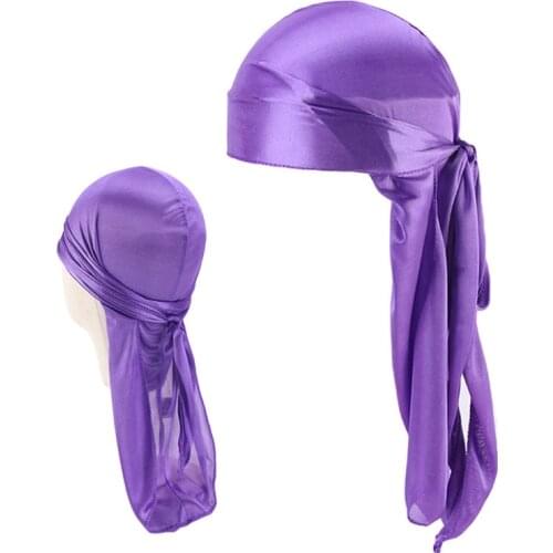 Silky Durag Kids and Adult 2pcs Set Long Tail Pirate Headwrap Turban