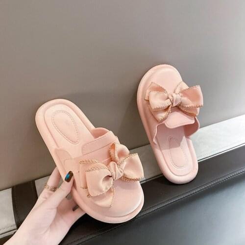 Pink Shoes Women Home Slippers Big Head Butterfly-Knot EVA Girls Slides Soft Comfortable Closed Toe Indoor Female Footwear