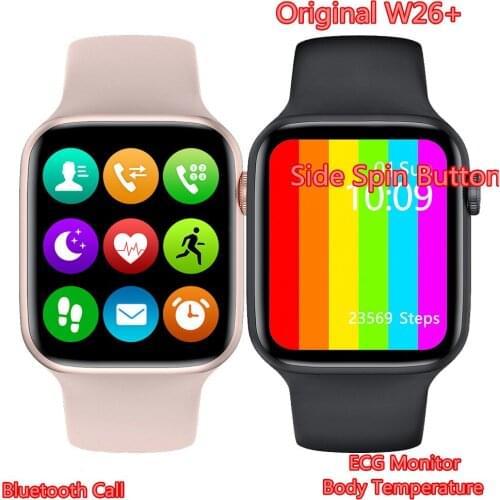 Original W26+ Smart Watch 2020 W26 Pro IP68 Waterproof ECG HeartRate Body Temperature Monitor Rose Fitness Watch 44MM Wristbands