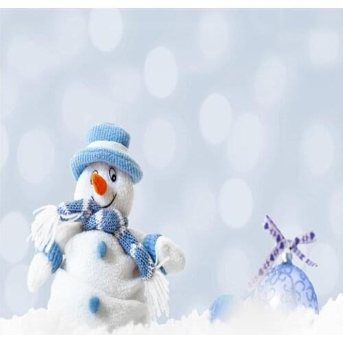 Snowman Blue Hat Ball Christmas Photography Backdrops Vinyl Cloth Studio Backdrop for Children Baby Pet Toy Photocall Photobooth