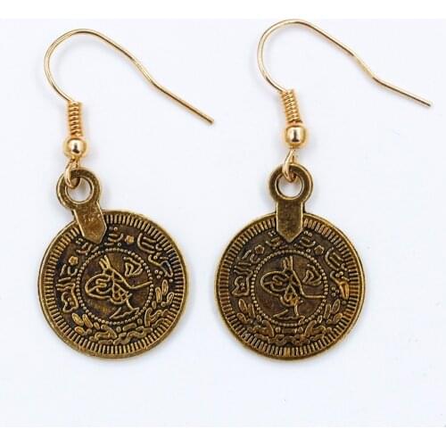 Ancient Figures Vintage Bronze Silver Plated Round Coin Medal Retro Drop Earrings Dangle Earrings for Women