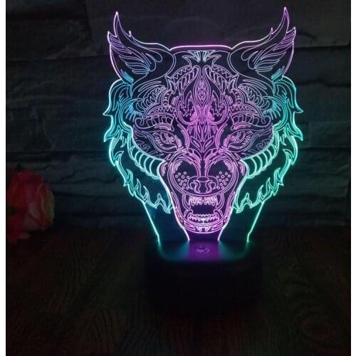Wolf Head Led 3d Colorful Nightlight Creative Visual Touch Charging Acrylique Usb Letter Light Party Decoration led lamp