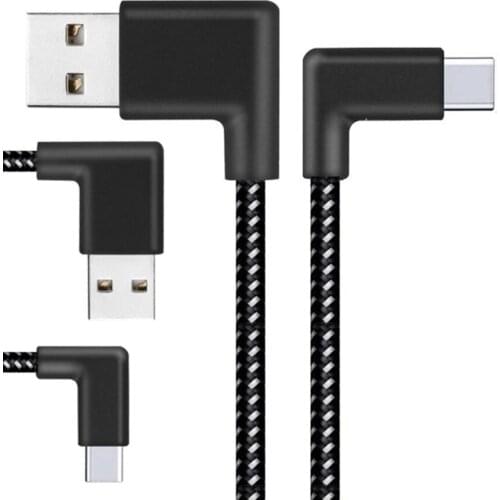 USB 2,0 zu Typ-C Kabel 90 Grad Stecker USB 3,1 Typ-C Schnelle Lade Datenkabel für alle Typ C Gerät Nylon Geflochtene Kabel