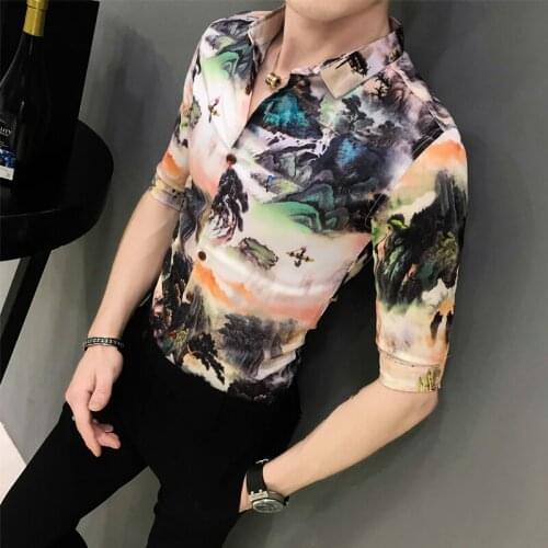 Spring and Summer Short Sleeve Five-Sleeve Shirt Middle Sleeve Shirt Mens Social Style Shirt A236-9818-P55