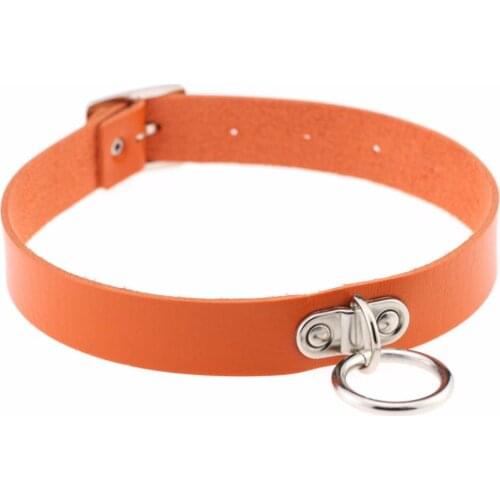 New Gothic Hippie Orange Red Yellow Wide Leather Strip Silvery Pendant Charm Adjustable Choker Necklace For Women Collar Cuero