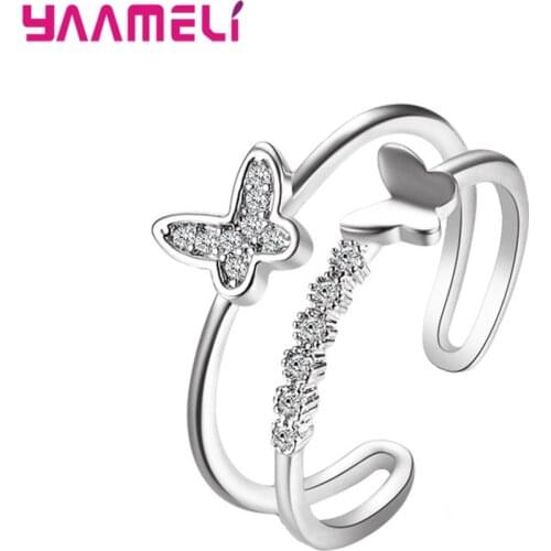 New 925 Sterling Silver Dancing Butterfly Rose Gold Srebrne Open Adjustable Women Ring Luxury Trendy Cubic Zirconia Jewelry Anel