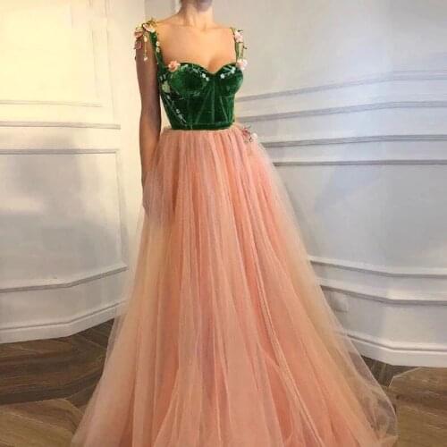 Pink Evening Dress 2020 Sweetheart Appliques Velvet Top Tulle Islamic Dubai Kaftan Saudi Arabic Prom Evening Gown Party Dress