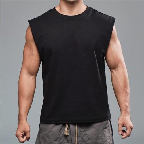 Mens New Loose Vest 100% Cotton Moisture Absorption Sweat Fitness Sports Leisure Running Basketball Training Jacket Solid Color