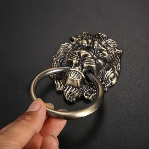 1Pcs Vintage Chinese Lion Head Alloy Pull Antique Bronze Ring Handle 100MM*155MM Decorative Hardware Door Cabinet Drawer Handle