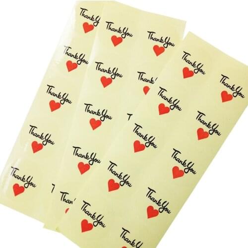 1000 Pcs/lot Round Transparent Thank You With Red Heart Label Sticker For Diy Hand Made Gift Cake Sealing Scrapbooking Sticker
