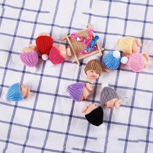 50 Pcs Per Lot Diy Cute Sleeping Doll Baby Head Doll with Colorful Knit Hat and Pompom Ball Crochet Doll Pendant Accessories
